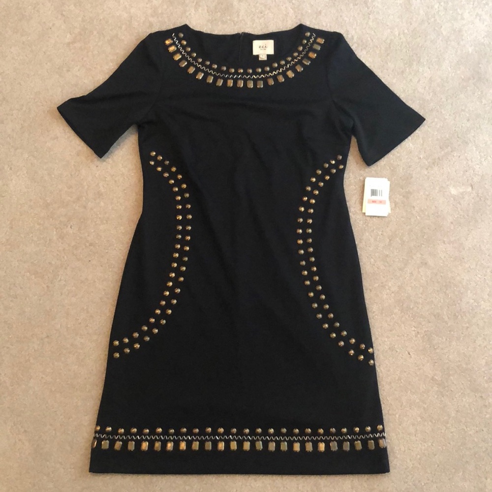 Black Embellished Short-Sleeve Dress